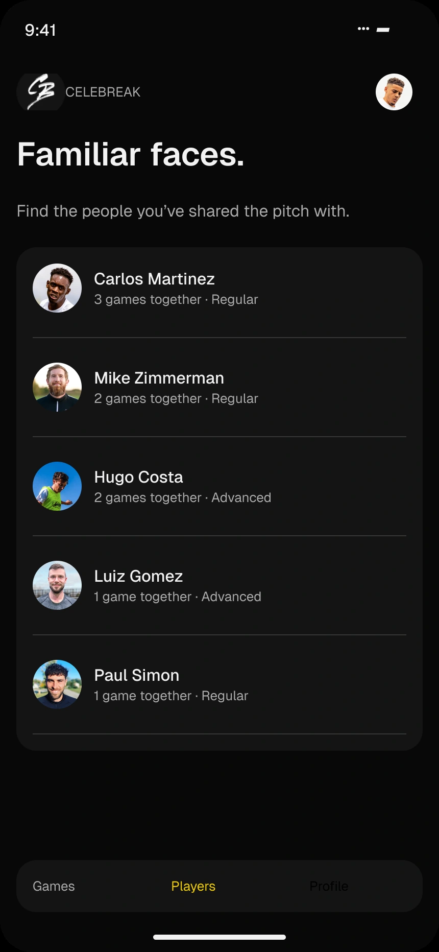 Players who have shared games, with the number of games played together