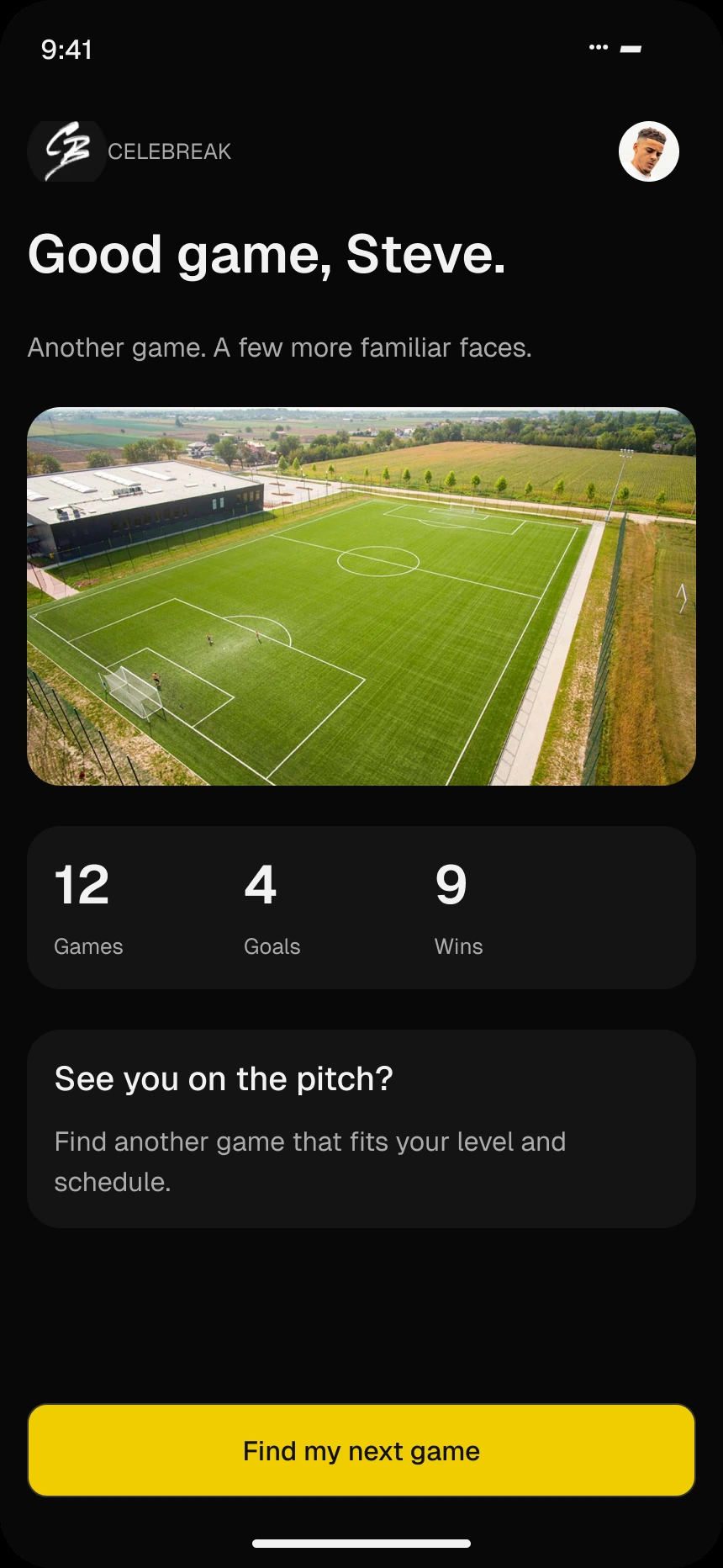 Post-game thank-you screen with player statistics and a next-game action