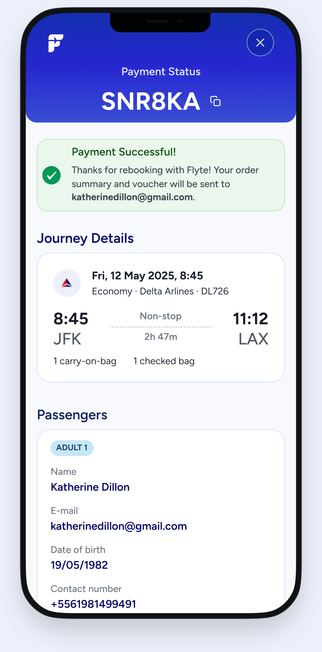 Future booking confirmation concept