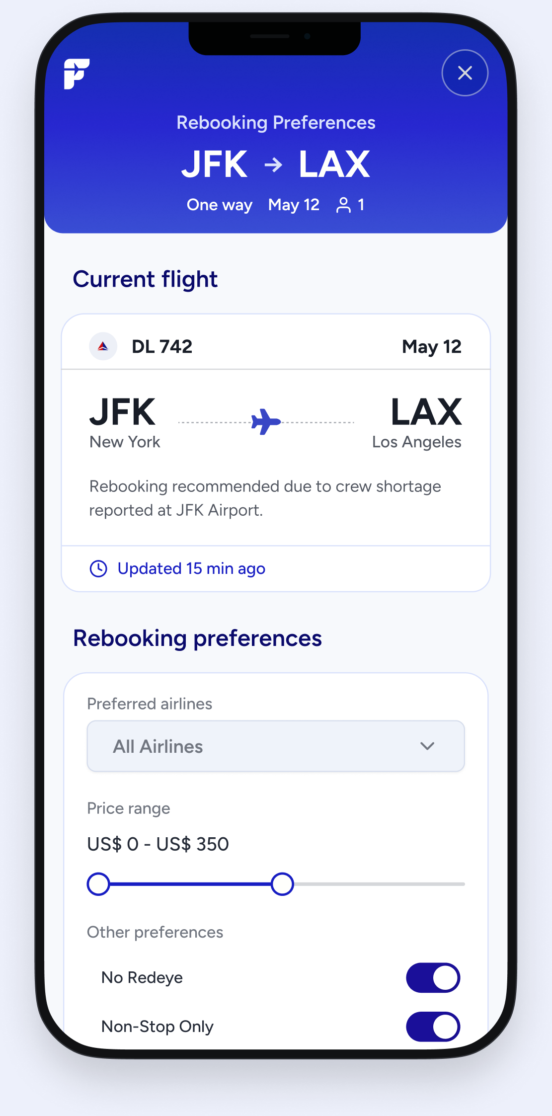 Rebooking preferences