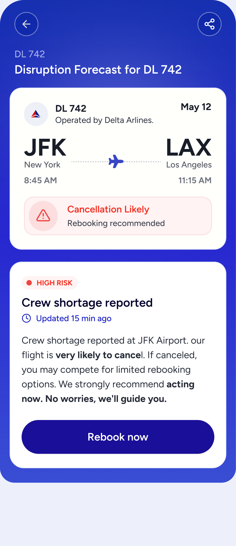 Recommend action: flight disruption forecast