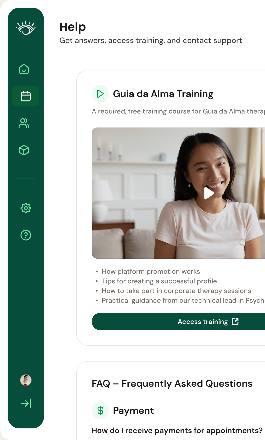 Desktop help center with training and frequently asked questions