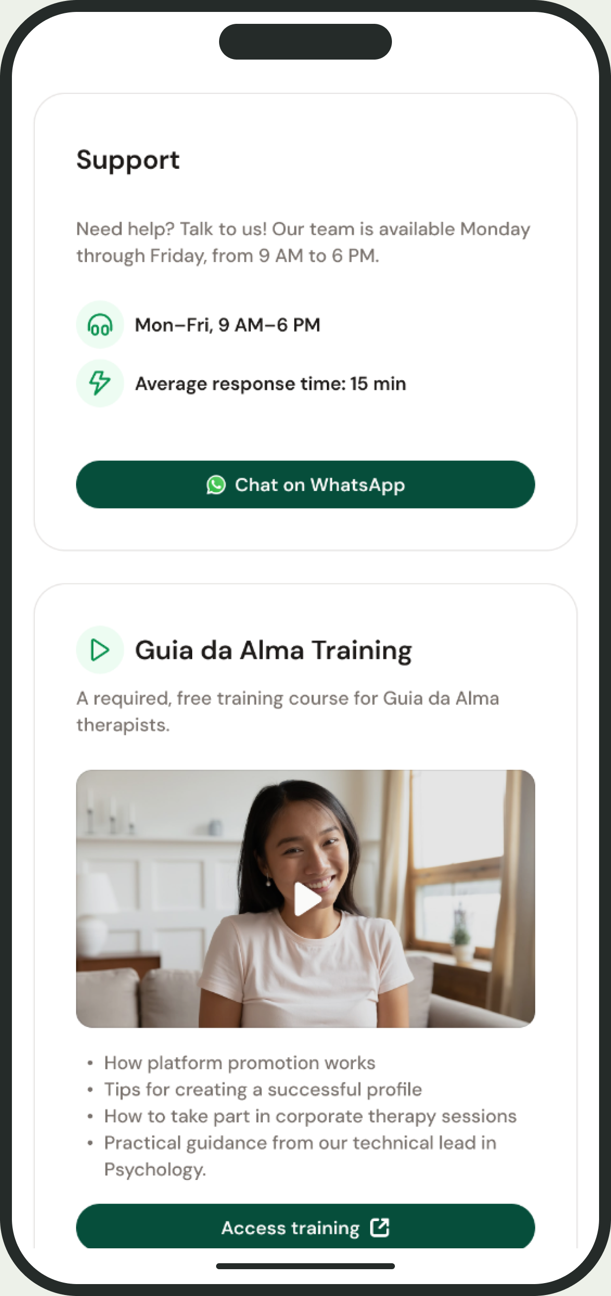 Mobile support and therapist training