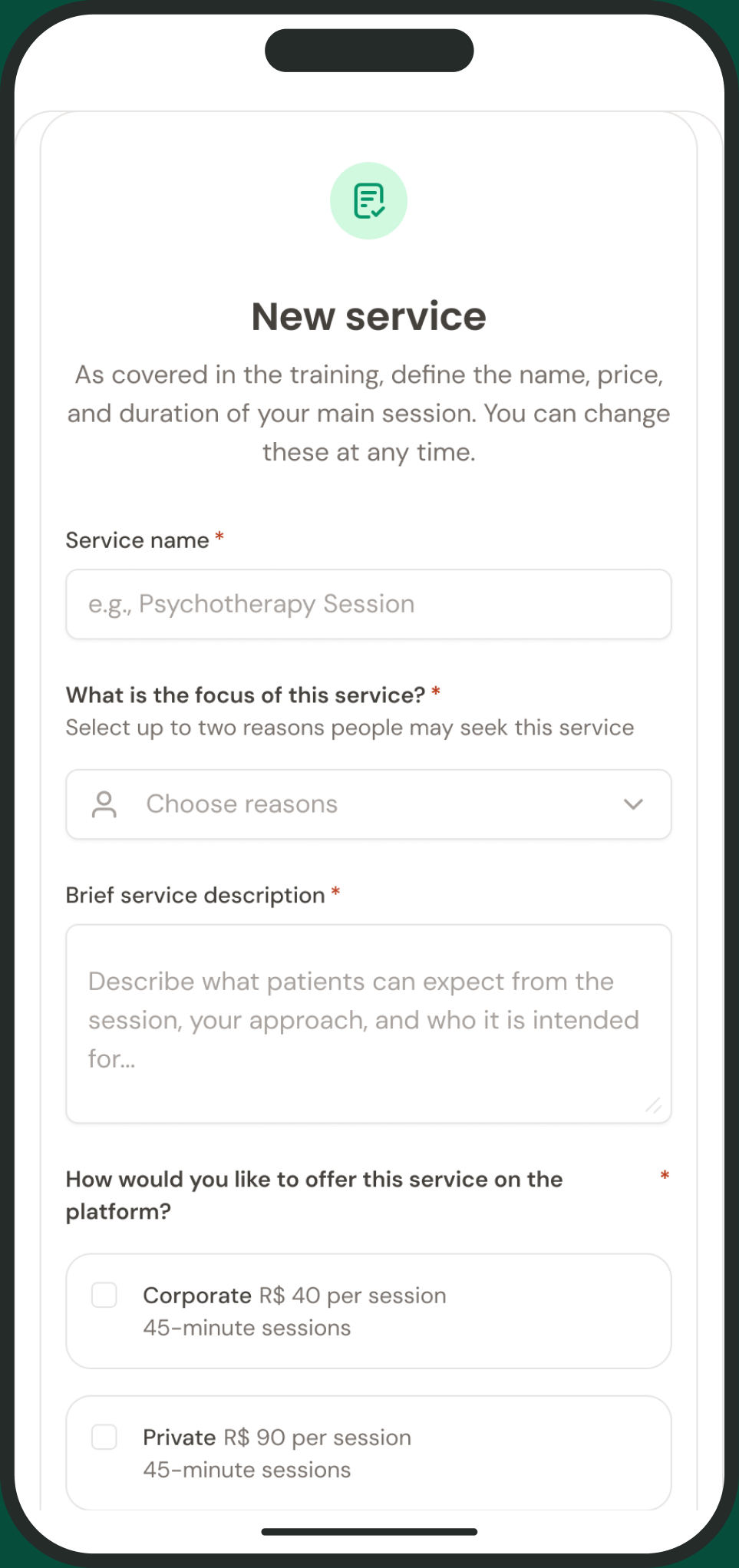 Create a new therapy service